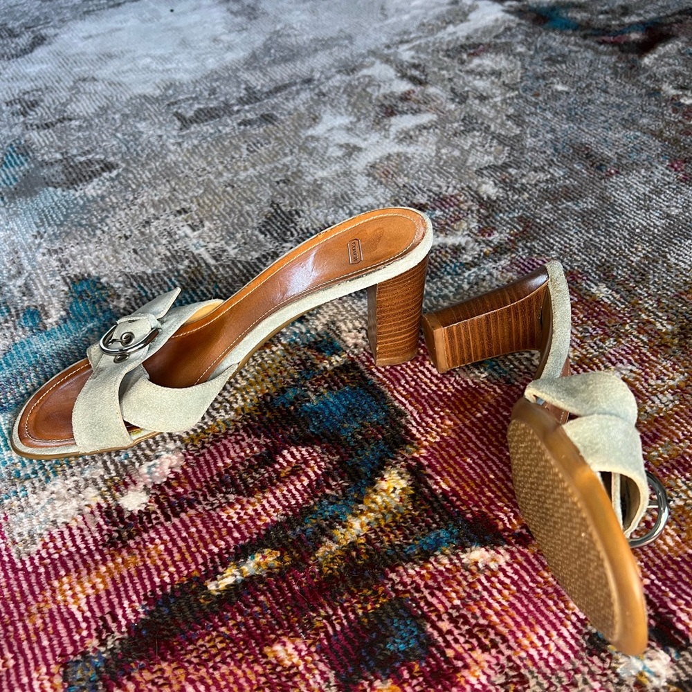 Coach vintage Neena suede Aquamarine slide buckle sandal wedge Women’s size 8.5 - Picture 15 of 16